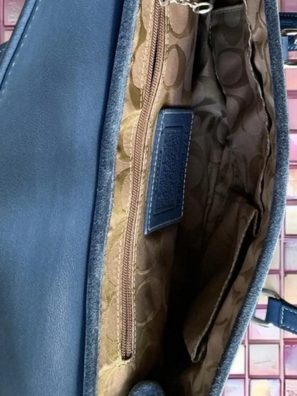 Classic Blue Suede Satchel Handbag - Picture 5 of 6